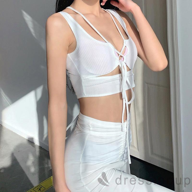 Áo lửng hai dây cổ chữ V màu trơn tùy chọn thiết kế quyến rũ dành cho nữ