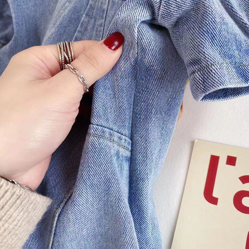 Đầm Denim Tay Phồng Phong Cách Hàn Quốc Thời Trang Mùa Hè Xinh Xắn Cho Bé Gái