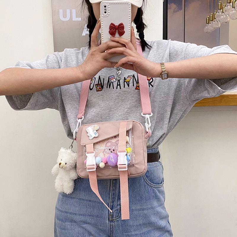 Túi Vải Trong Suốt Khóa Đôi Kèm Bông Bên Trong Và Sticker Kiểu Hàn