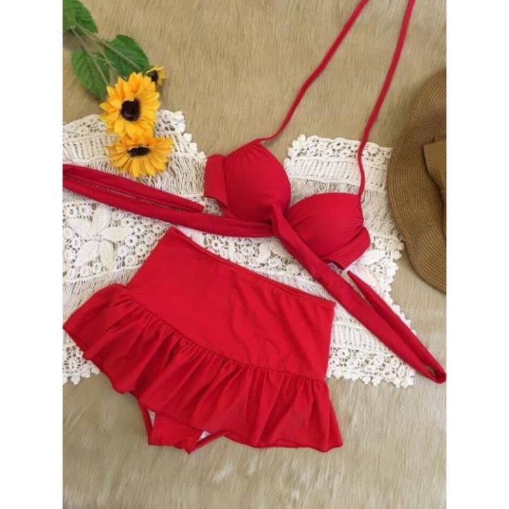 Bikini, Đồ Bơi Đi Biển Hai Mảnh Gọng Chéo Đỏ Váy Đuôi Cá Dễ Thương NS34 ་  ྇