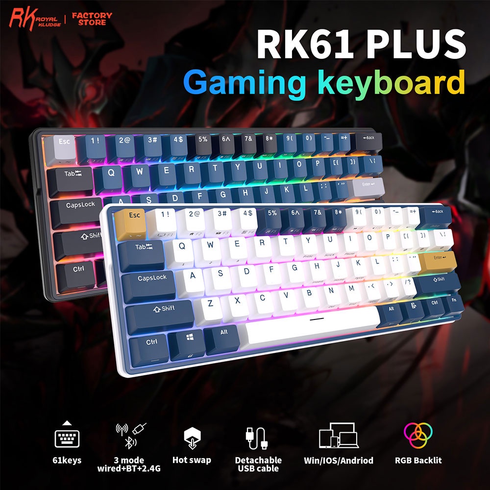 Bàn phím cơ gaming không dây RK ROYAL KLUDGE RK61PLUS RK61 RGB 3 chế độ