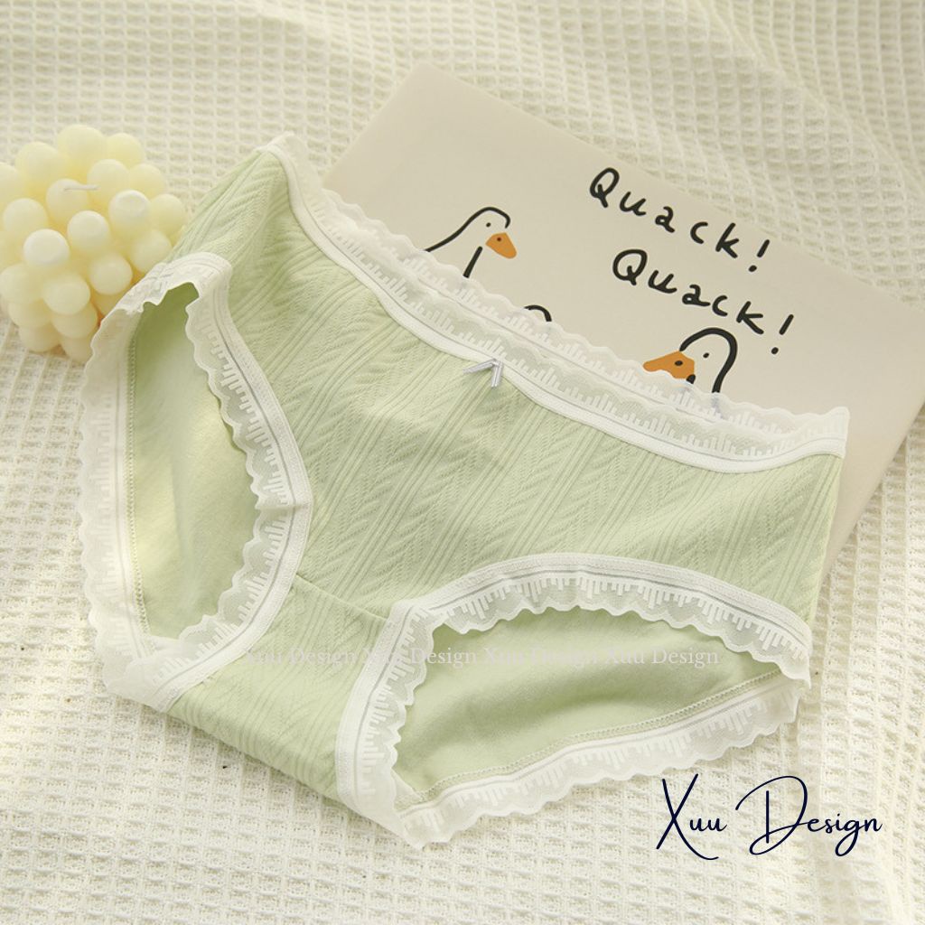 Quần lót nữ XUU vải cotton phối viền ren tông màu pastel co dãn kháng khuẩn - QC132