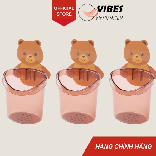 Cốc Gấu đựng bàn chải đánh răng nâu dán tường dễ thương phụ kiện phòng tắm - vibesvietnam