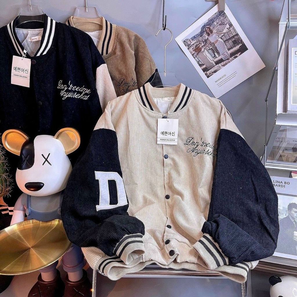 Áo khoác nhung tăm nam THÊU CHỮ D kiểu dáng bomber cực đẹp (kèm ảnh thật)