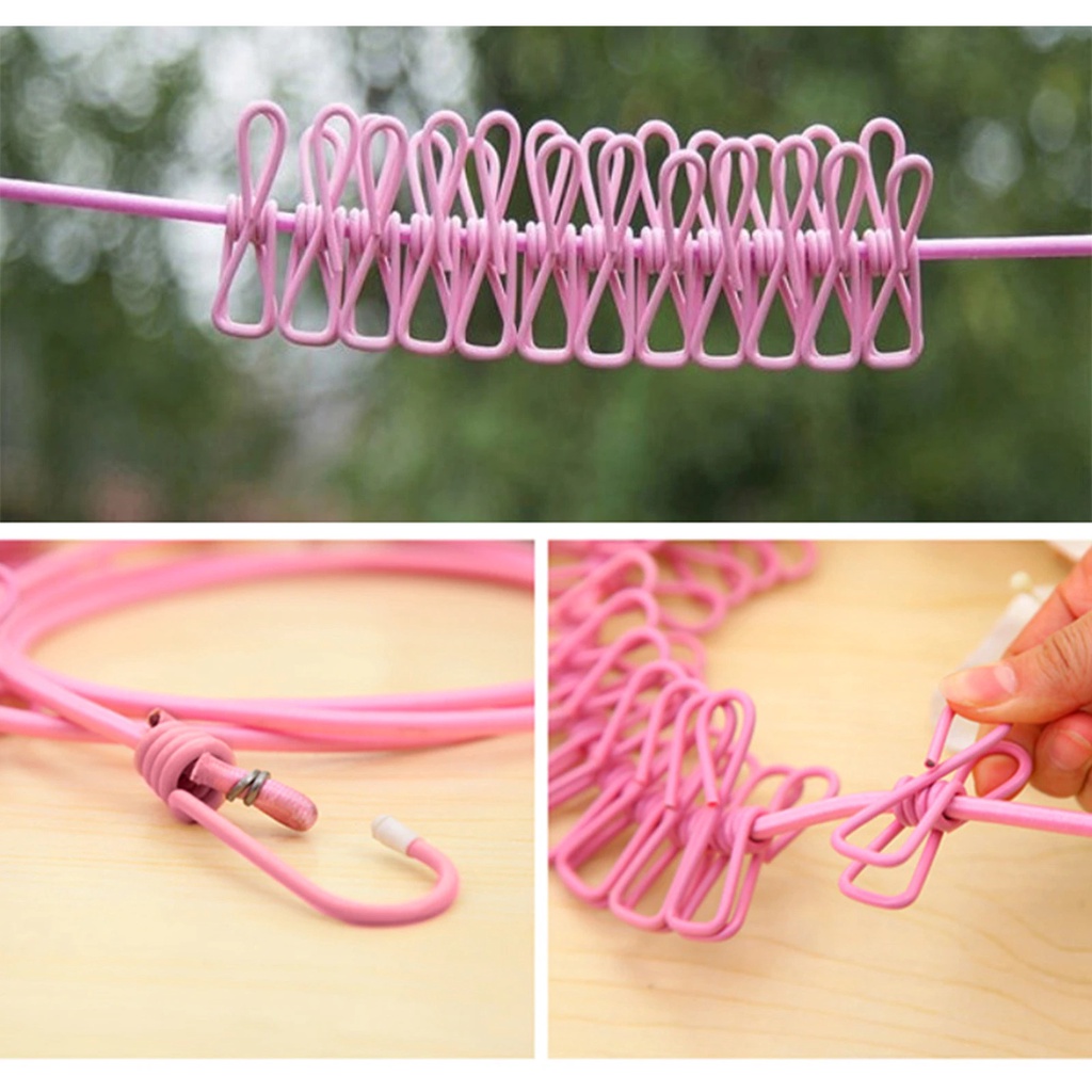 (HCM) Dây Phơi Có Sẵn Kẹp Quần Áo Tiện Dụng Mang Đi Dã Ngoại Cắm Trại - Dây Phơi Đồ Có Kẹp Siêu Bền - Dây Kẹp Ảnh