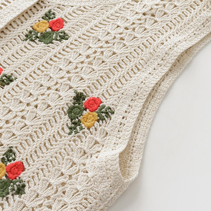 Áo Khoác Cardigan Dệt Kim Không Tay Cổ Chữ V Họa Tiết Hoa Vintage Cho Nữ