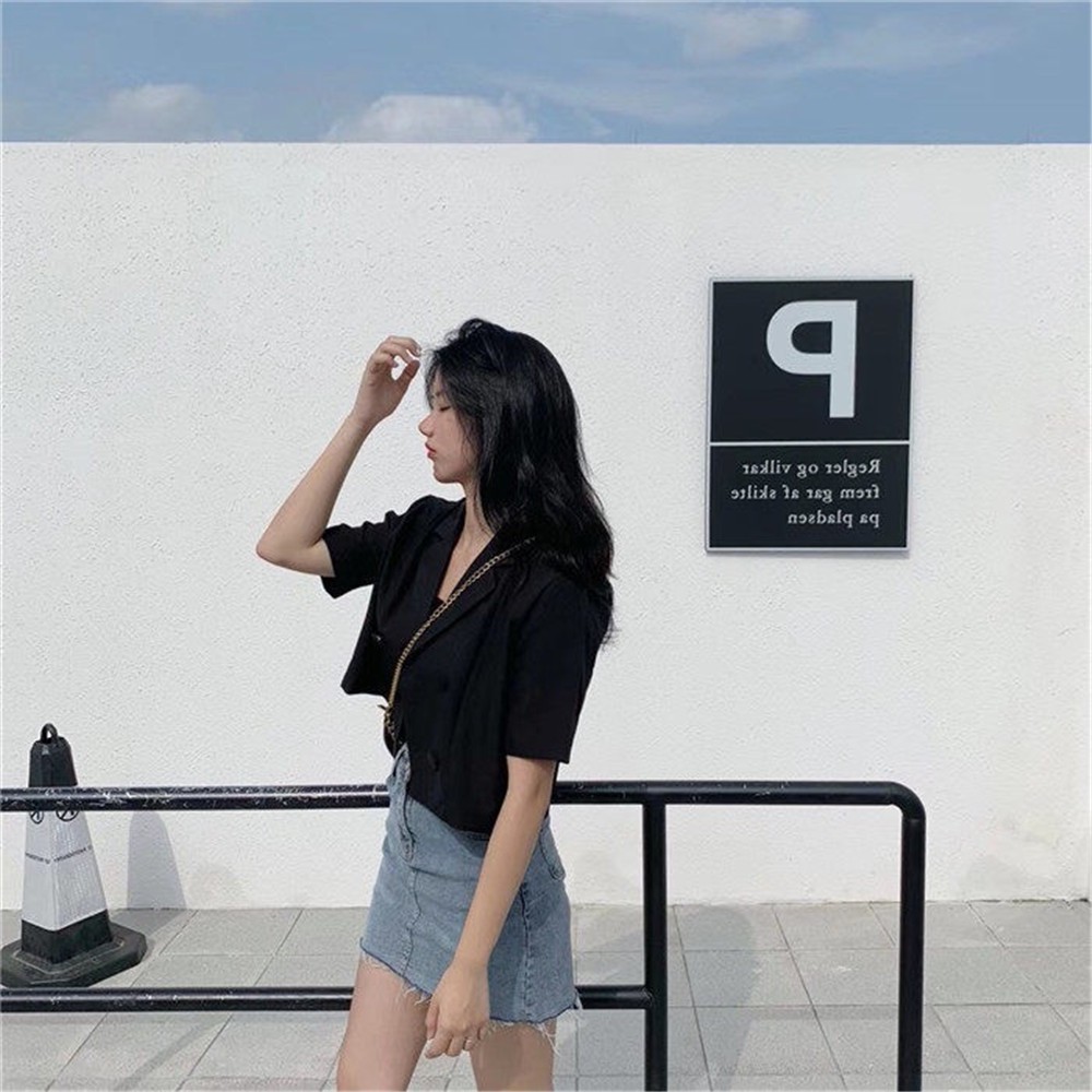 Áo Khoác Blazer Tay Ngắn Dáng Rộng Màu Sắc Đơn Giản Phong Cách Hàn Quốc Cho Nữ | BigBuy360 - bigbuy360.vn