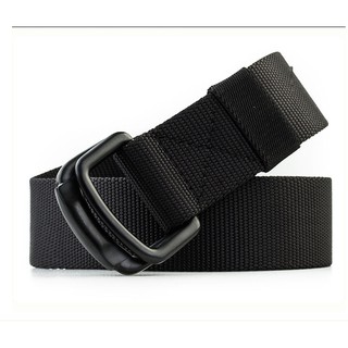 Dây nịt thắt lưng canvas dạng gài 2 thanh tròn khóa chữ D double ring rằn ri camo màu full đen