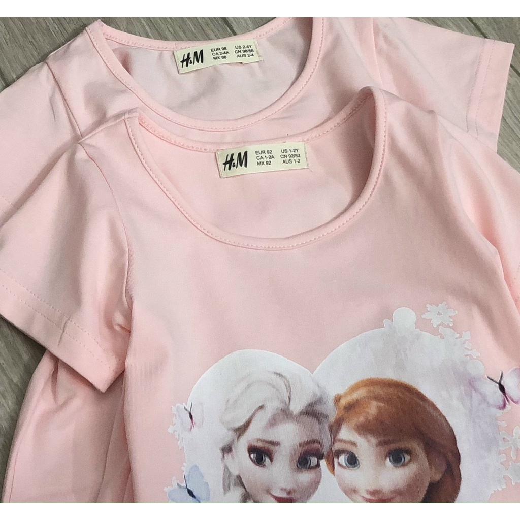 Váy đầm bé gái - Váy cộc tay Elsa hồng HM chất cotton mềm cho bé gái size 2-10 tuổi