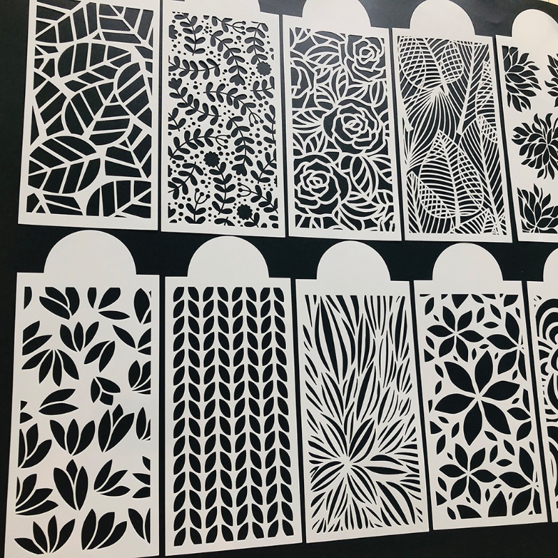 Set 10 Khuôn Giấy Hình Lá Hoa Hồng Vẽ Trang Trí Thiệp