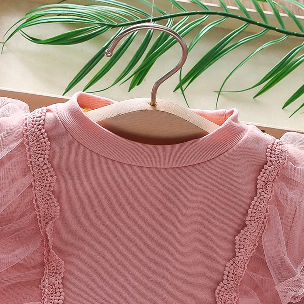 Đầm công chúa BEAR LEADER tay dài phối ren lưới thời trang mùa xuân 2022 cho bé gái 2-6 tuổi