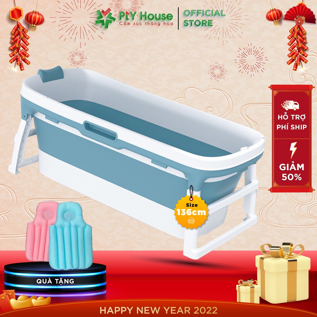 Bồn Tắm Silicon Gấp Gọn PTY HOUSE, Loại Không Nắp Kích Thước 136cm Chất Liệu Nhựa Siêu Bền Bảo Hành 3 Năm Chính Hãng