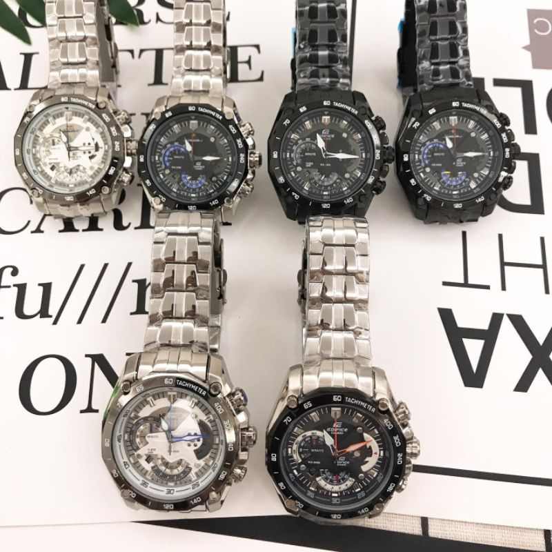 Đồng Hồ Nam Casio Bằng Thép Không Gỉ Chống Thấm Nước 100m VK Quartz EF550 Bản Ghi Âm Red Bull