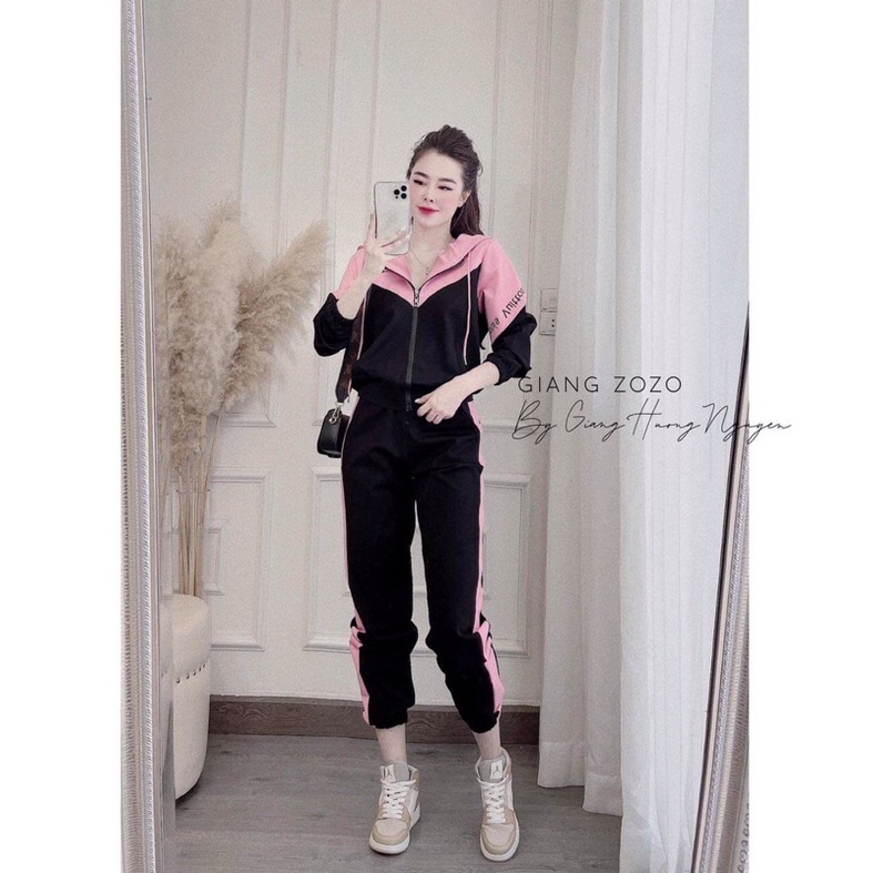 Bộ thể thao nữ umi mũ trùm khoá kéo phối màu L..V.sL