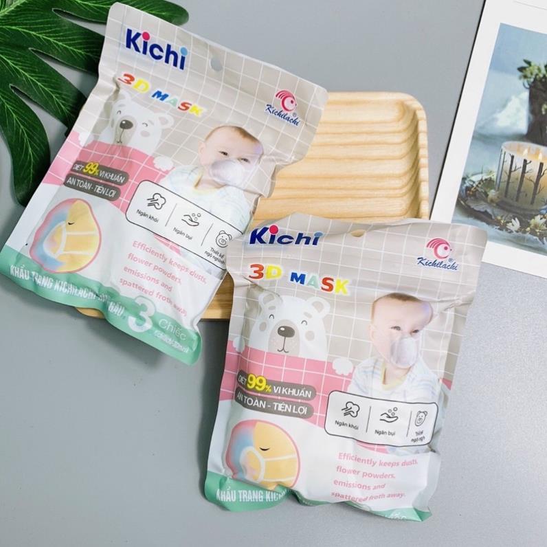 Set 3 cái Khẩu trang gấu KICHI có dây rút điều chỉnh cho bé