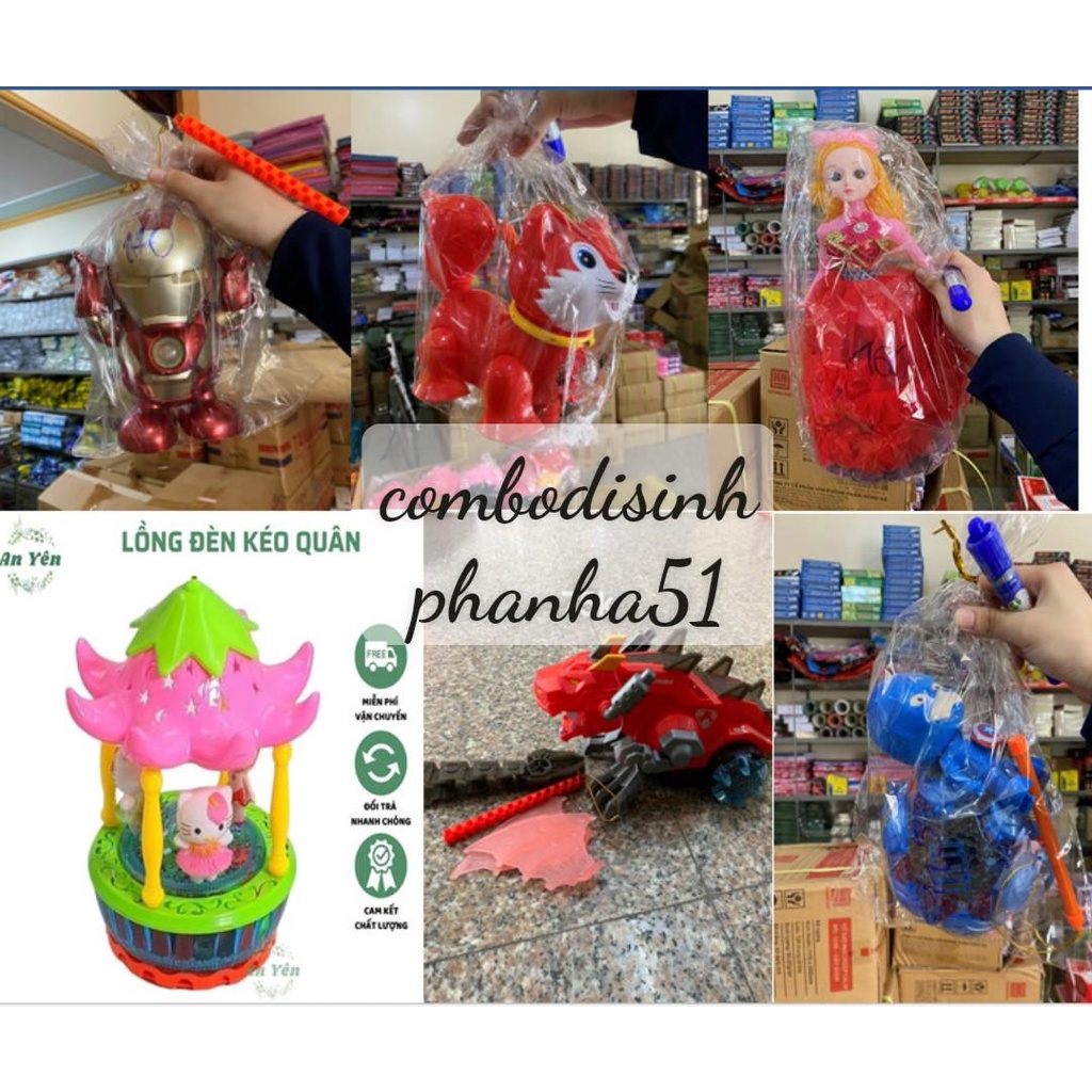 Đồ chơi Trung Thu siêu nhân công chúa khủng long cho bé trai gái đèn lồng có đèn có nhạc dùng pin
