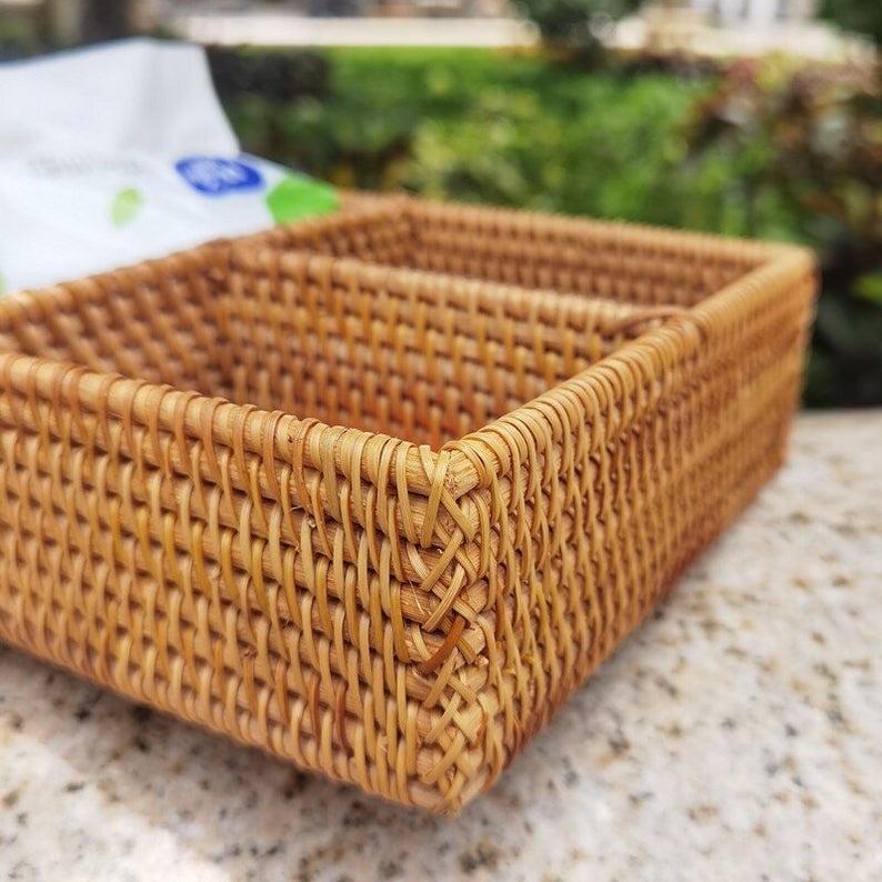 Khay chia ngăn mây tre đan, kích thước 26x19x6