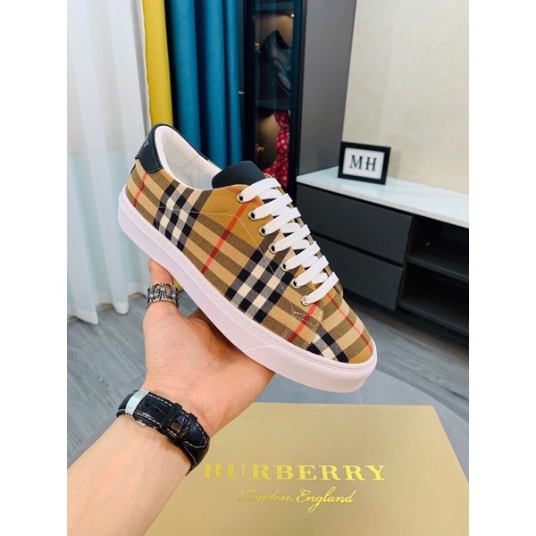 giày vải nam kẻ ca rô hoạ tiết dây buộc đế cao su chống mài mòn burberry bbr