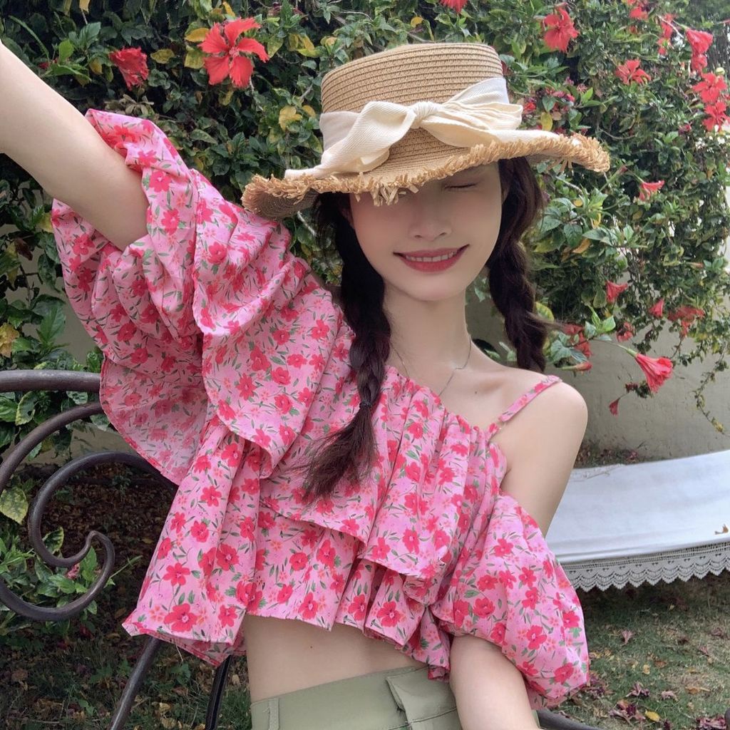 Áo Trễ Vai Họa Tiết Hoa Thời Trang Mùa Hè Sành Điệu Cho Nữ