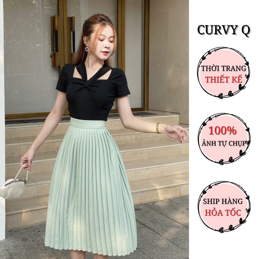 Áo Thun Cộc Tay Thiết Kế Cut Out Top Trendy Hở Cổ Áo Khoét Vai Thời Trang Nữ CurvyQ Ảnh Thật | BigBuy360 - bigbuy360.vn