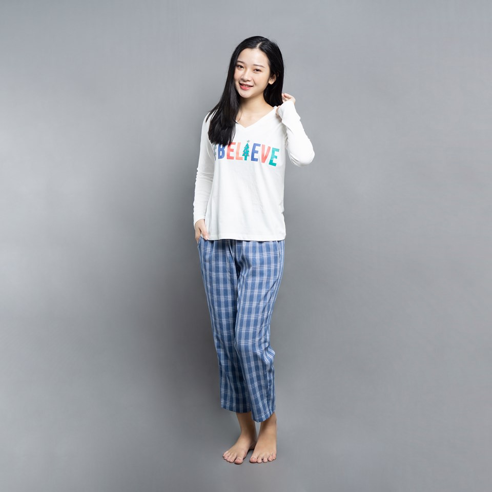 Bộ mặc nhà nữ SAYME bộ đồ ngủ cotton dài tay ấm áp thoải mái WBST0007