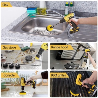 Bộ bàn chải gắn máy khoan đầu chổi điện chà sàn nhà vệ sinh dụng cụ cọ rửa xe đa năng