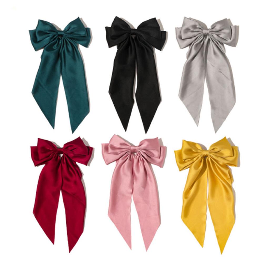 Kẹp Tóc Nơ Lụa Satin Hai Lớp Màu Trơn Đơn Giản Thời Trang WMES15H