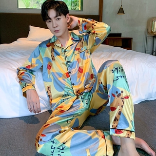 Bộ Đồ Ngủ Pijama Dài Tay Vải Satin Co Giãn Dành Cho Nam