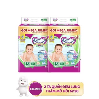 Combo 2 tã quần bobby mega jumbo m120/l104/xl92/xxl84 mới