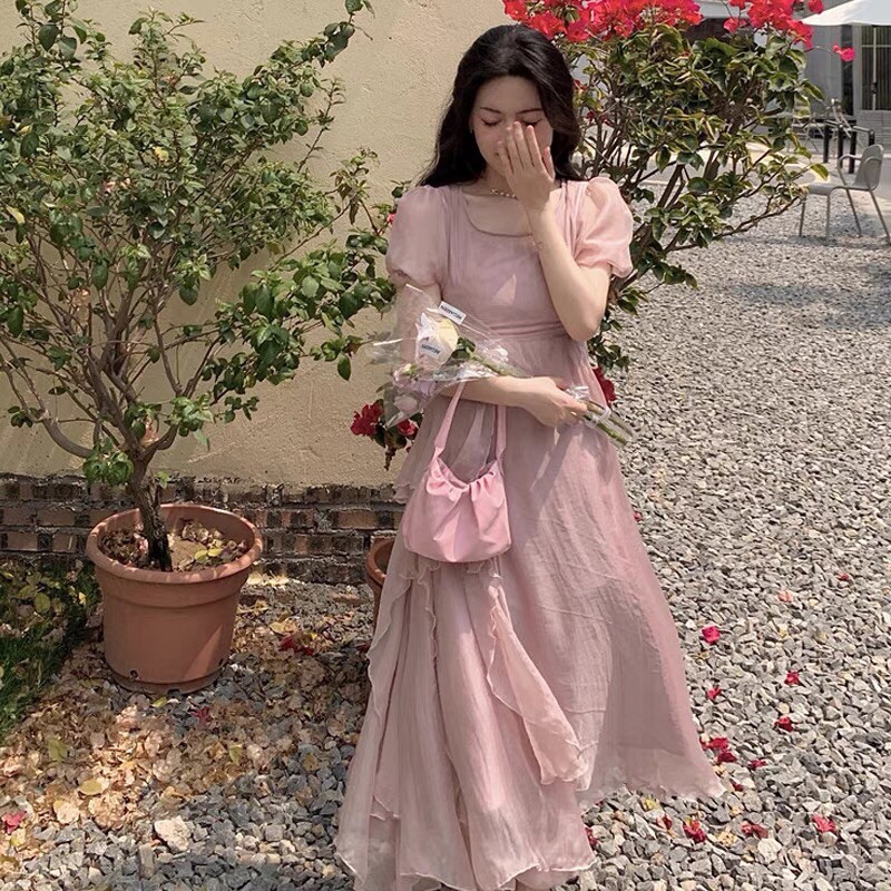 [ORDER] Đầm hồng công chúa voan bồng bềnh siêu xinh, đầm tiểu thư dáng dài thanh lịch