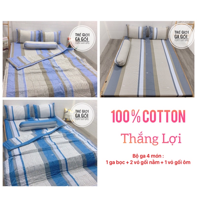 (RẺ VÔ ĐỊCH) ❤️Bộ Ga Gối {4 món} Thắng Lợi 100%Cotton chuẩn Logo❤️Mẫu kẻ sọc
