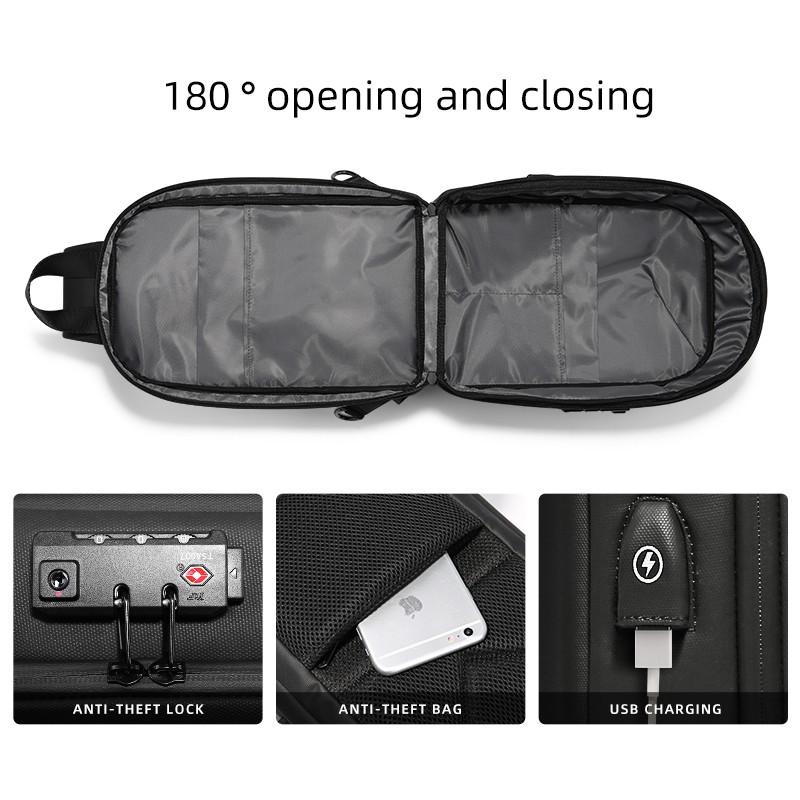 Fenruien Men New Trendy Crossbody Bag USB Charging Water Resistant Men's Shoulder Bag Short Trip Bag Fashion Daily Travel School Shoulder Bag