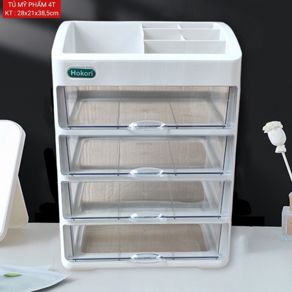 Tủ Đựng Mỹ Phẩm 4 Tầng HOKORI Cao Cấp Nhựa Việt Nhật, Kệ Đựng Mỹ Phẩm, Đồ Trang Điểm Nhiều Tầng
