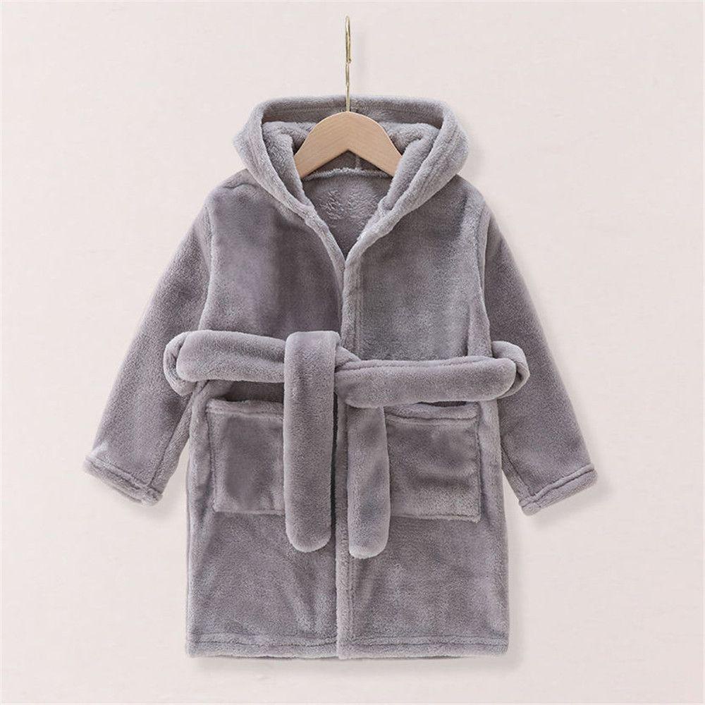 Áo Choàng Tắm Có Mũ Trùm Bằng Vải Lông Cừu Màu Xám Cho Bé Trai susun
