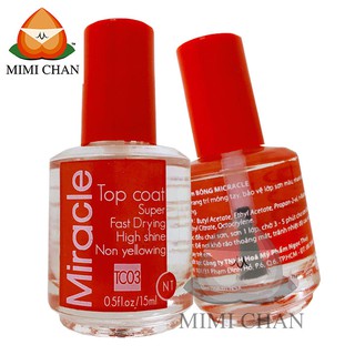 Sơn Bóng Mau Khô Bảo Vệ Màu Sơn Móng Tay Topcoat Miracle 15ml, Chai Sơn Bóng Trong Suốt TC03