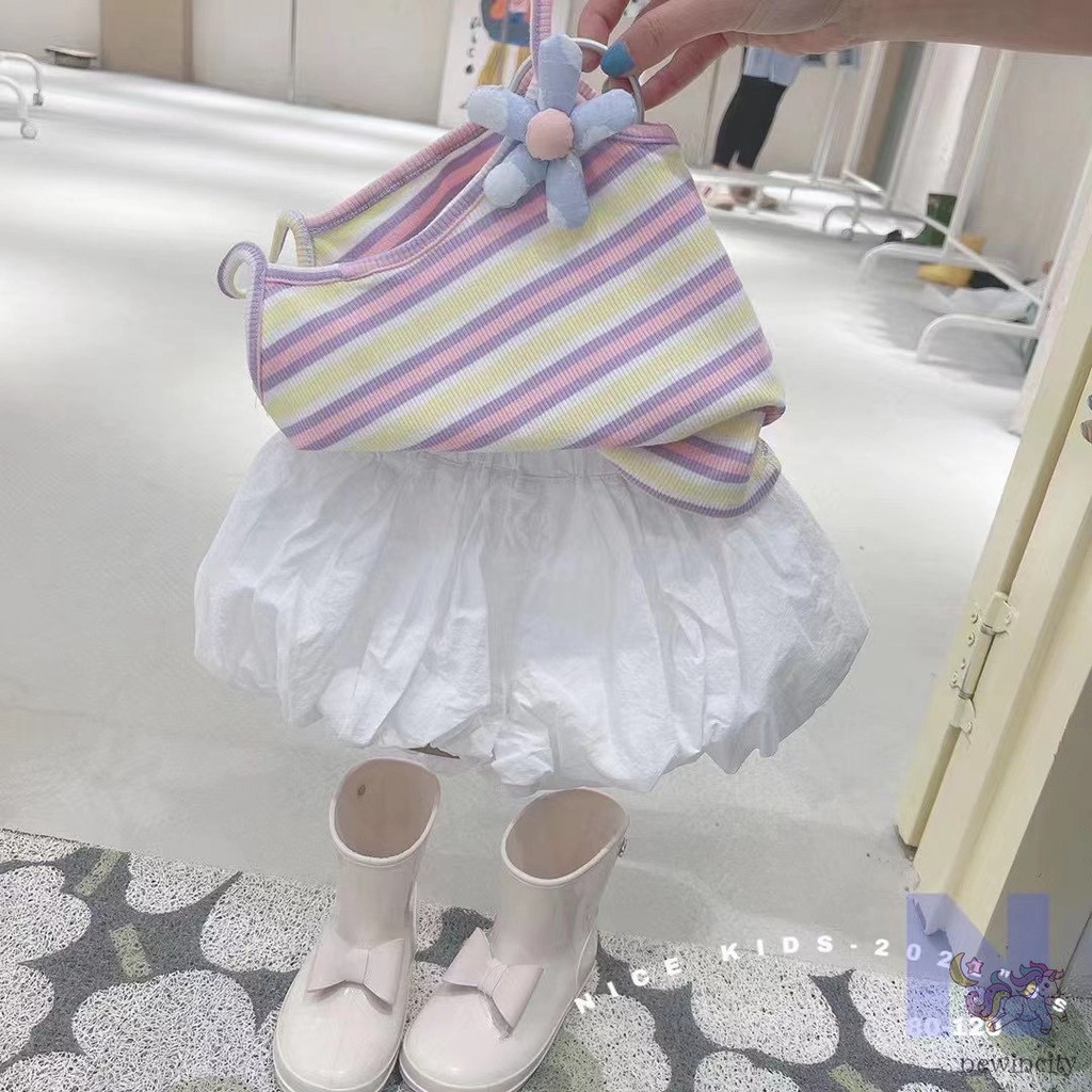 Áo sát nách màu cầu vồng + quần short xinh xắn phong cách Hàn Quốc thời trang cho bé gái