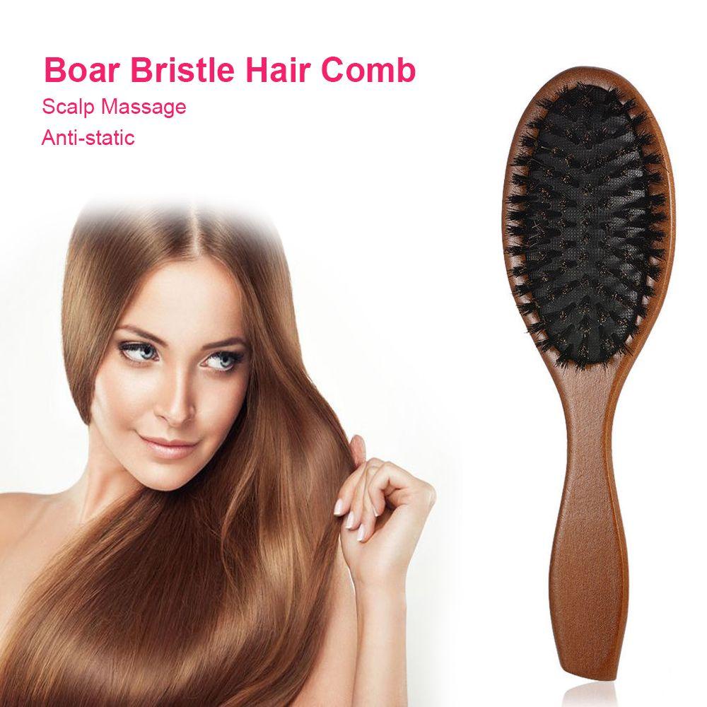 ROSE Hair Comb Airbag Wooden Handle Anti-static Natural Boar Bristle
