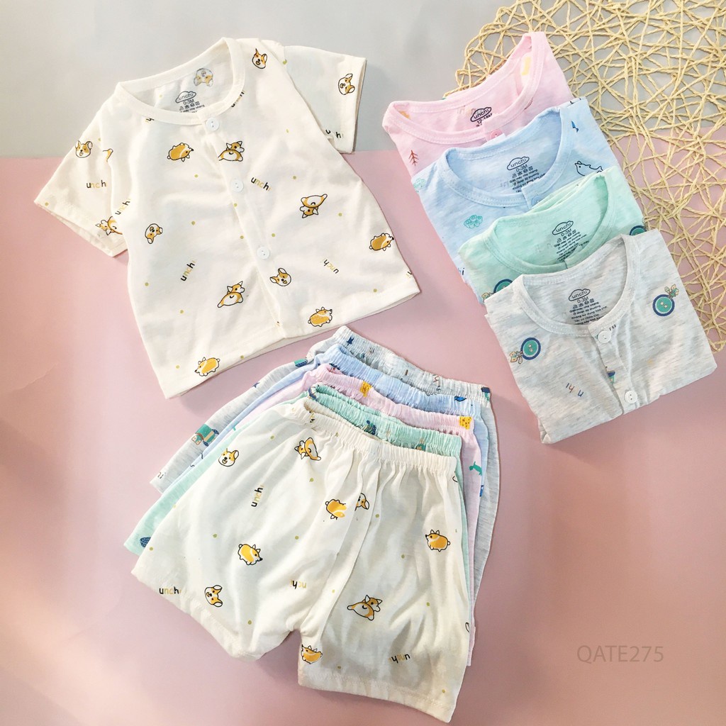 Bộ Cộc Tay💖FREESHIP💖Set Hè CÚC GIỮA Unchi Họa Tiết Nền Màu Chất Mềm Mát Cho Bé
