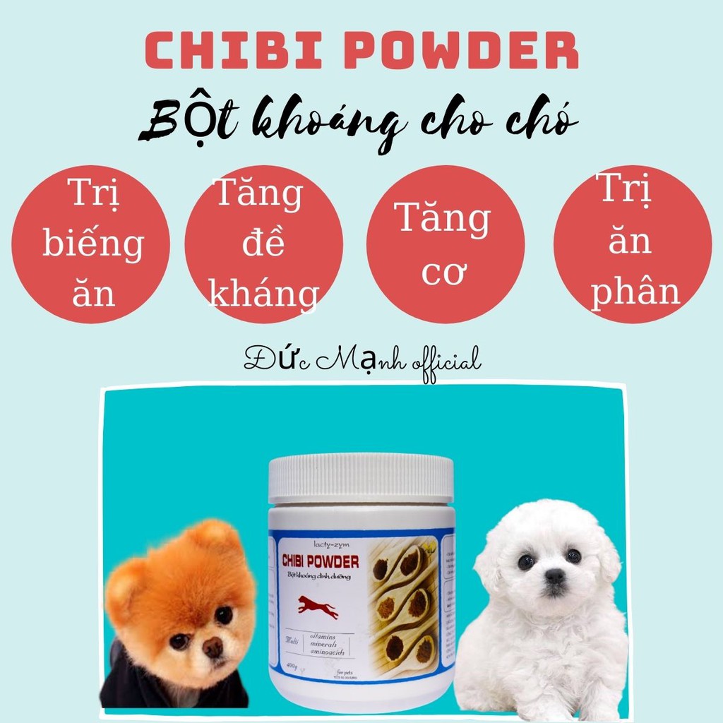 [Hàng Chất Lượng]-Bột khoáng Chibi Powder chó biếng ăn, gầy gò, chậm lớn, ăn đất đá- 4 trong 1