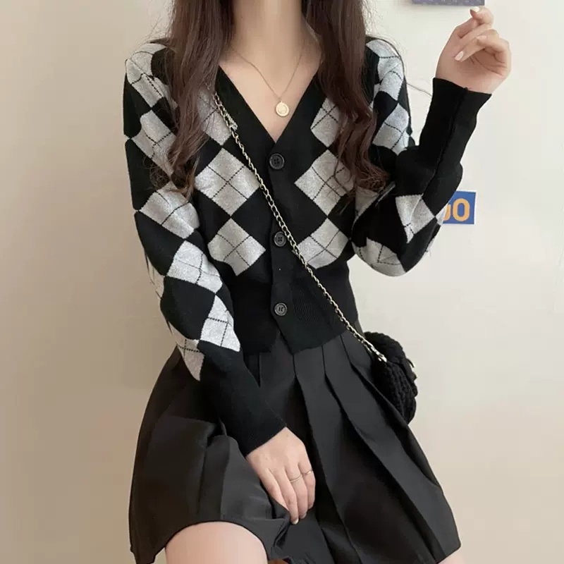 Áo khoác ZHELIHANGFEI dệt kim tay dài cổ chữ V thời trang cho nữ