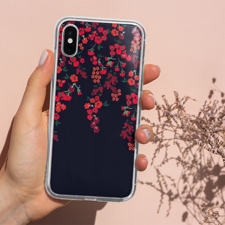 Vỏ Iphone Vẽ Hình Hoa Đỏ Nền Đen 7/7Plus/8/8Plus/X/Xs/Xs Max/11/11 Promax/12 /12 Pro Max Lpc16120203