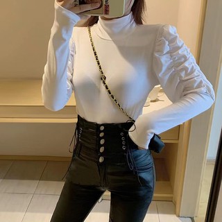 Quần da 5 cúc cạp cao đan dây