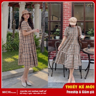 Váy babydoll kẻ sọc dáng dài vintage michi house - v393 đầm dáng tầng rộng hàn quốc trẻ trung chất thô mát