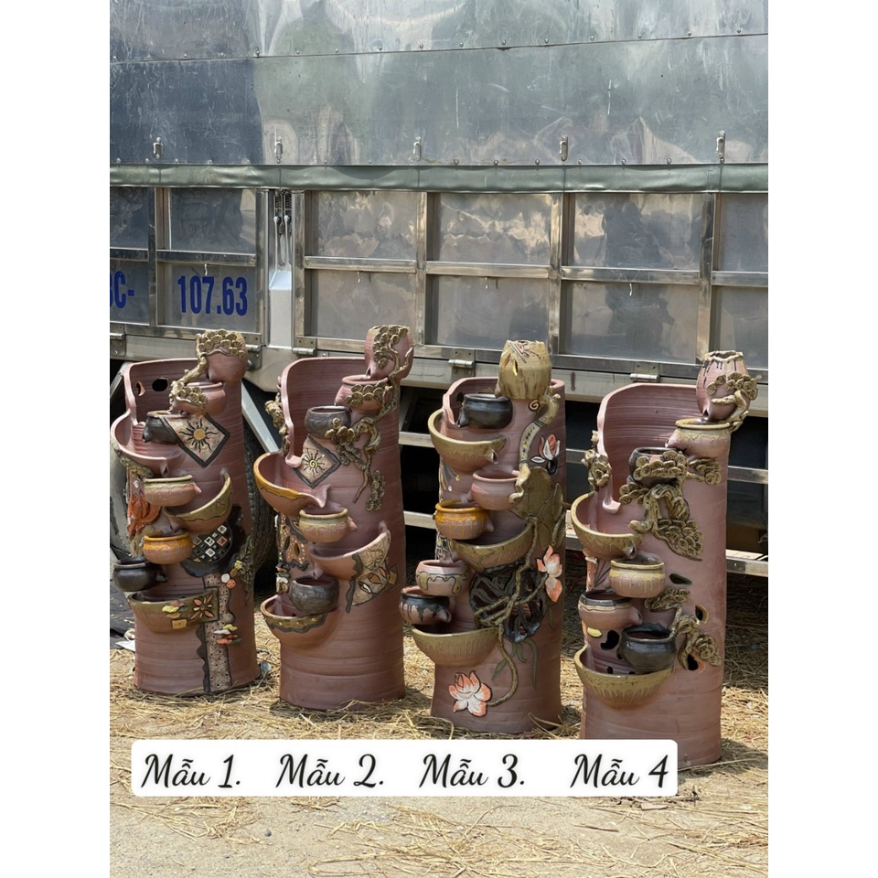 Thác nước phong thuỷ cao 110cm miệng 38cm làm bằng gốm bát tràng,đài phun nước để bàn,ban thần tài