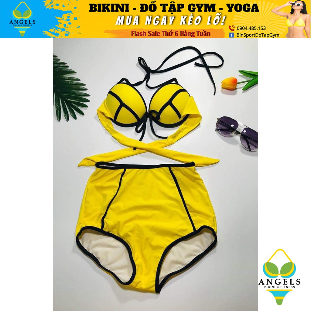 Bikini,Bộ Đồ Bơi Hai Mảnh Vàng Viền Đen Sexy Mặc Đi Biển BHV017 | WebRaoVat - webraovat.net.vn