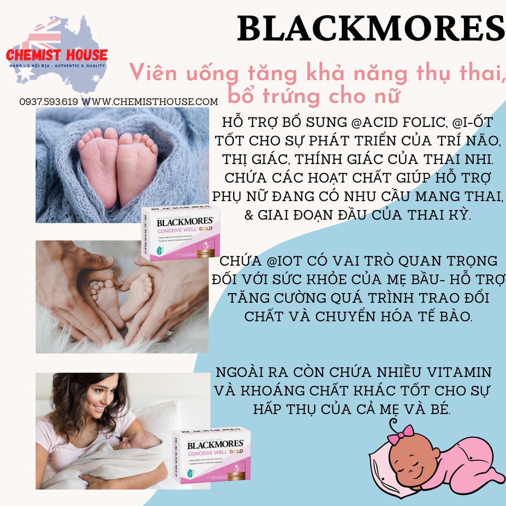 [Hàng Chuẩn ÚC] Blackmores Conceive Well Gold - Viên uống tăng khả năng thụ thai 56 viên