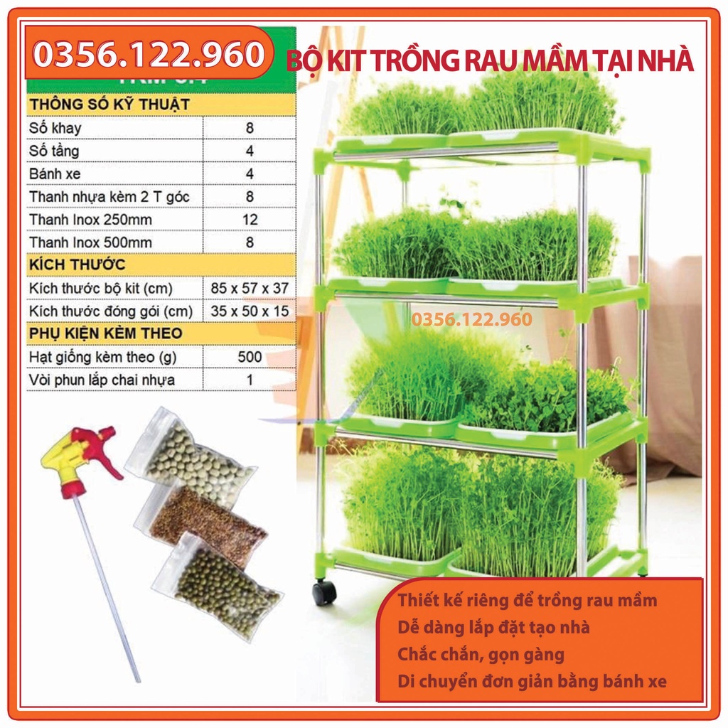 Khung/kệ trồng rau mầm có bánh xe  - loại 5 tầng để 10 khay (không có khay)