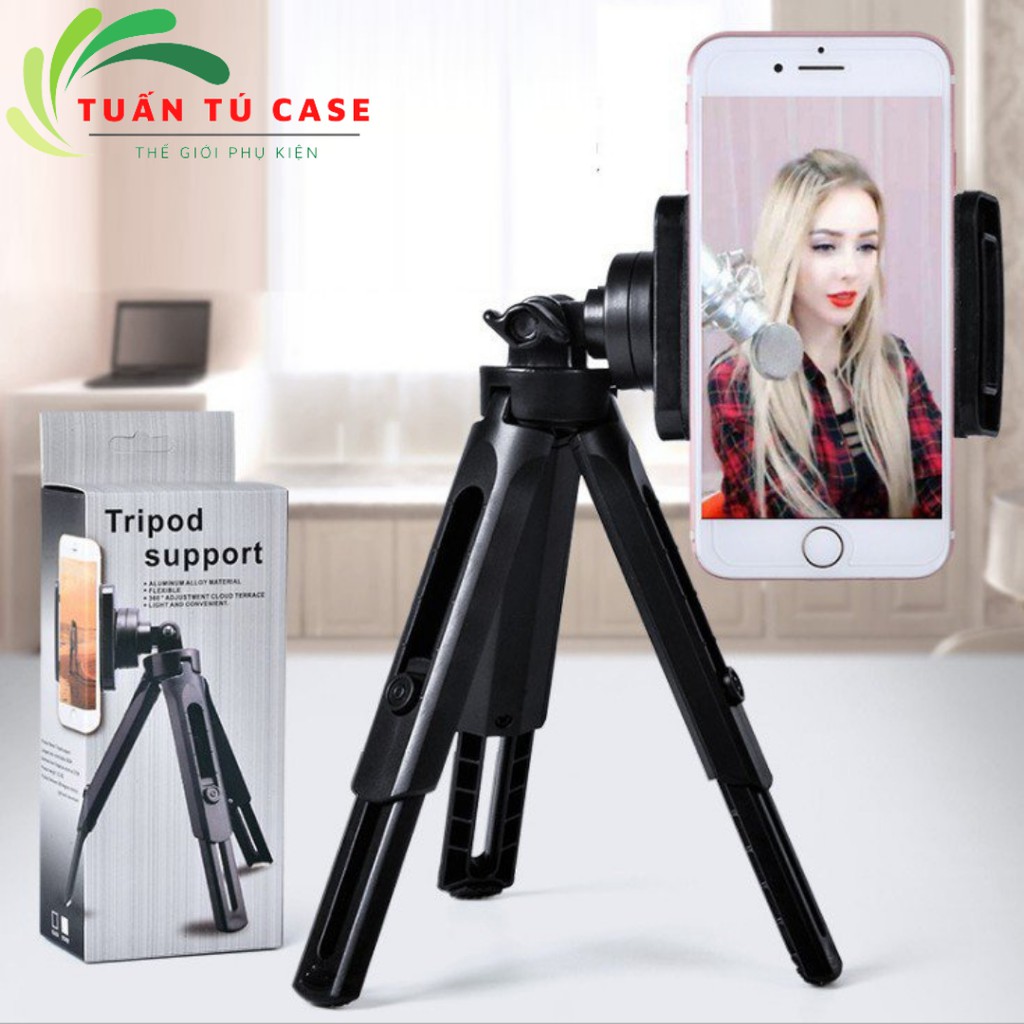 Tripod kèm kẹp điện thoại đa năng 2 trong 1 thỏa mái chụp ảnh, livestream, quay video, xoay nhiều góc độ tiện lợi