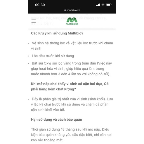 Men Vi Sinh MultiBio - Làm Trong Nước Hồ Cá Thủy Sinh Cực Nhanh