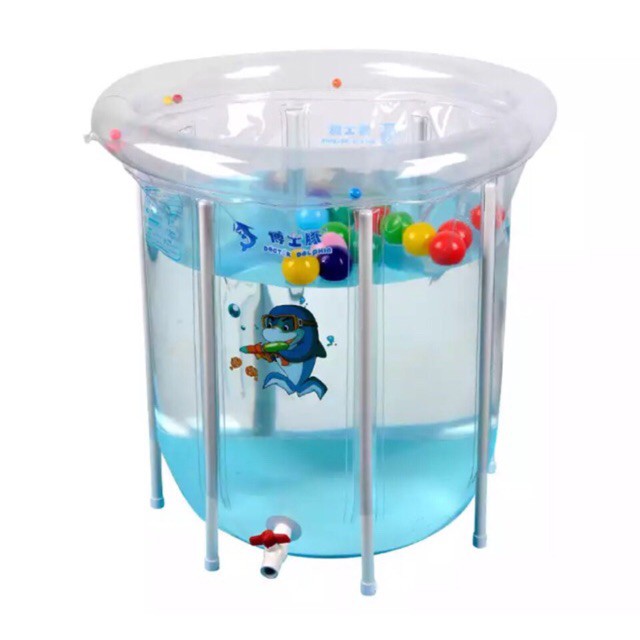 Bể tắm đứng tròn thành cao cho bé trai và bé gái HÀNG LOẠI 1 – Hồ bơi mini cho trẻ sơ sinh (Kèm phao cổ và bơm chân)